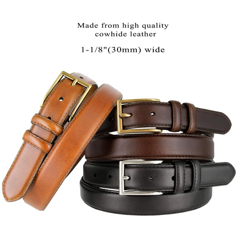 Belts.com حزام بيلتس.كوم HJ-10 للرجال من الجلد الطبيعي المعالج بالزيت حزام كلاسيكي عريض 1-1/8" (30 مم) (بني، 40)  - Image 2